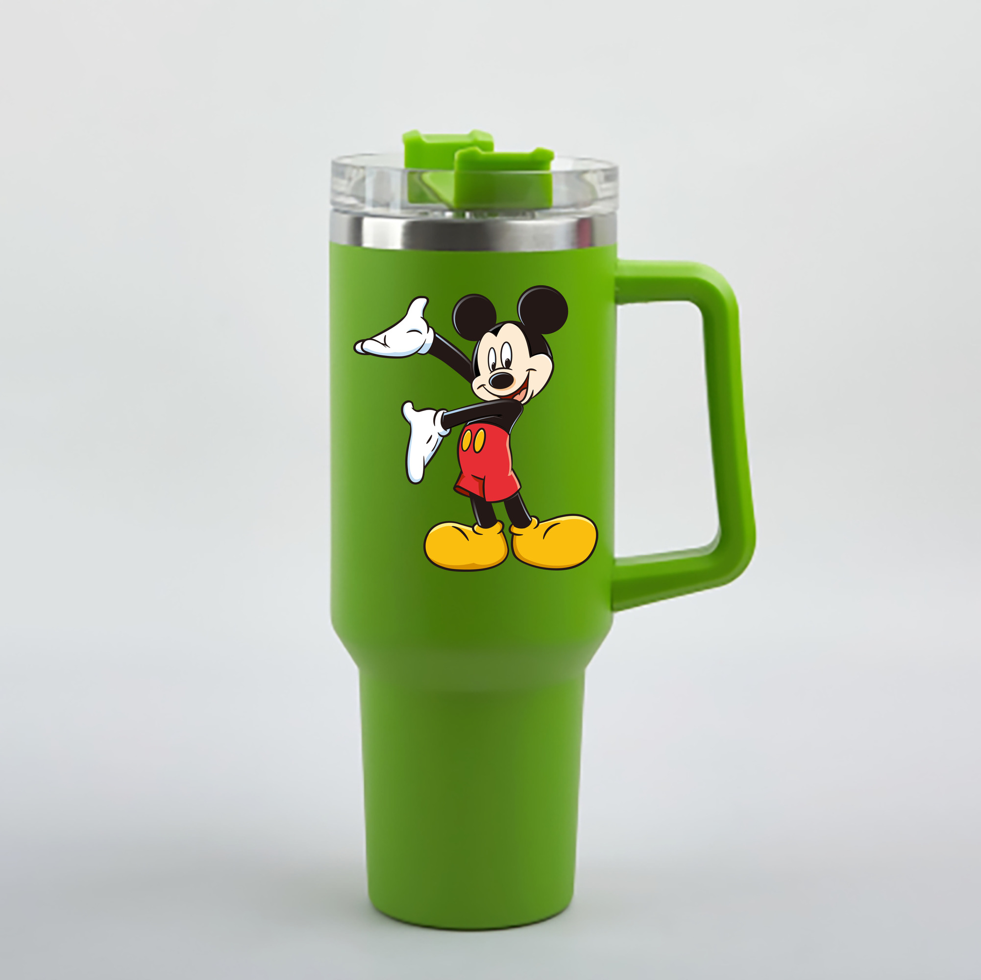 （画像用） ミッキーマウス Mickey Mouse 1200mL車用タンブラー - クリスタルステッカー（プラスチックストロー付き）